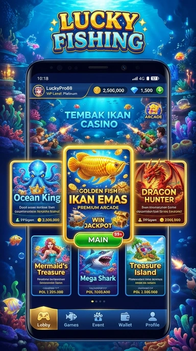 Tampilan antarmuka Luckyfishing yang sederhana dan intuitif.